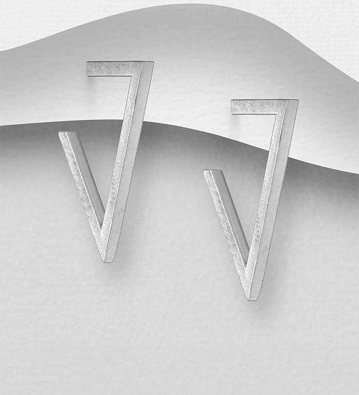 706-24871 - Wholesale 925 Sterling Silver Matte Triangle Push-Back Hoop Earrings