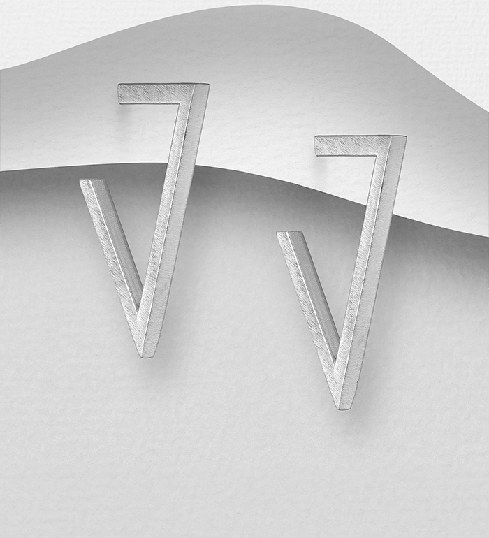 706-24871 - Wholesale 925 Sterling Silver Matte Triangle Push-Back Hoop Earrings