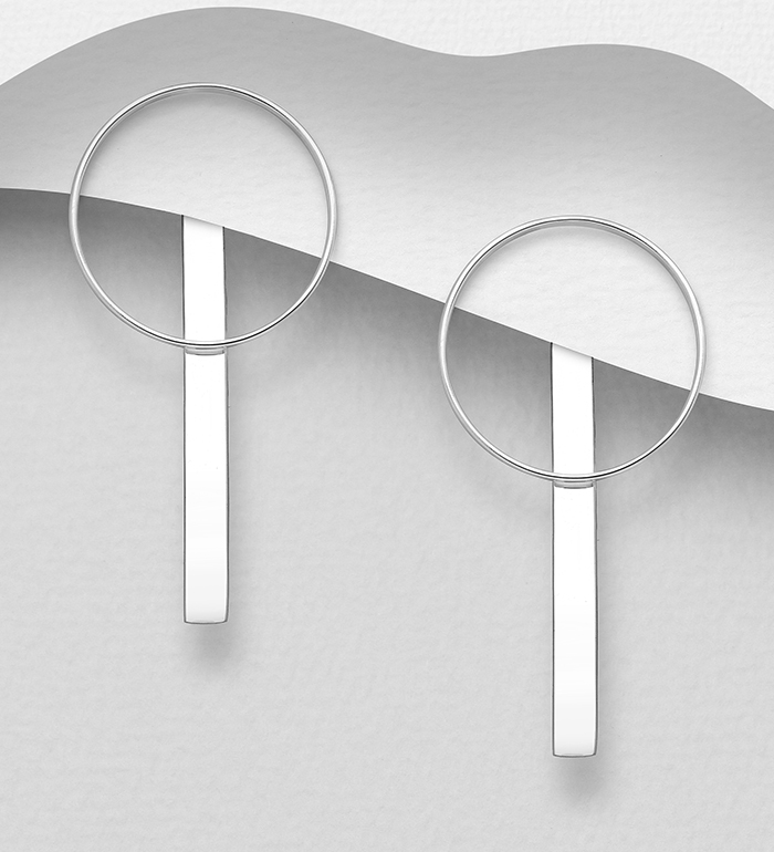 706-25147 - Wholesale 925 Sterling Silver Bar & Circle Jacket Earrings