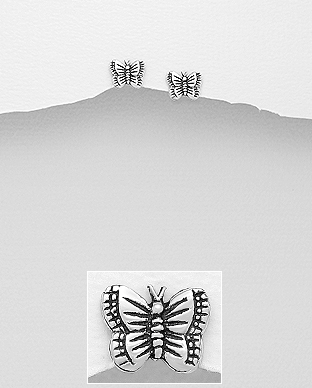 706-25353 - Wholesale 925 Sterling Silver Oxidize Butterfly Push-Back Earrings
