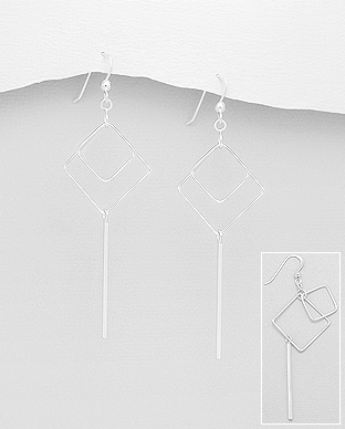 706-25362 - Wholesale 925 Sterling Silver Bar & Square Hook Earrings