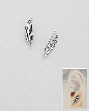 706-25395 - Wholesale 925 Sterling Silver Feather Ear Pins