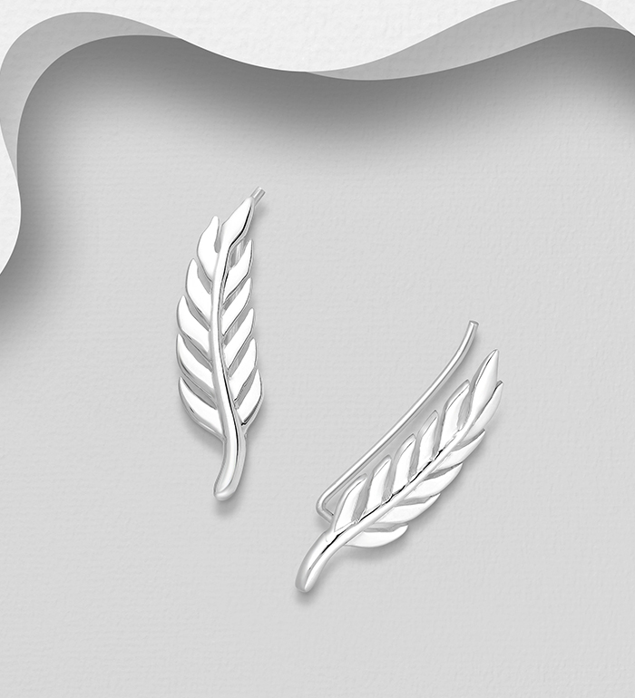 706-25396 - Wholesale 925 Sterling Silver Leaf Ear Pins