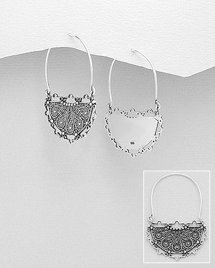 706-25447 - Wholesale 925 Sterling Silver Oxidized Hoop Earrings