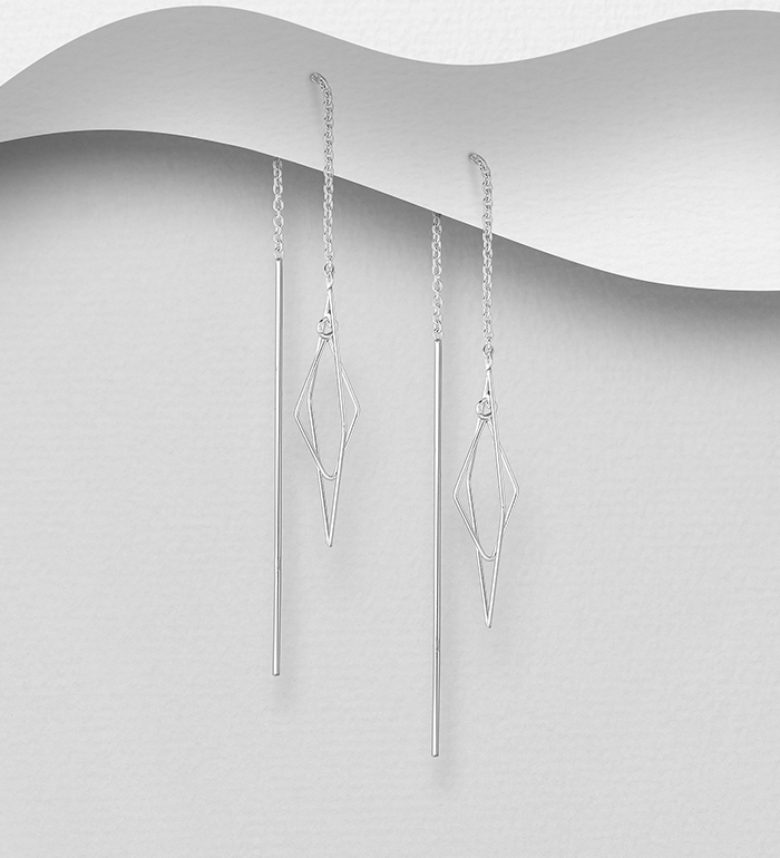 706-25789 - Wholesale 925 Sterling Silver Rhombus Thread Earrings