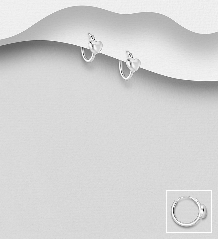 706-25840 - Wholesale 925 Sterling Silver Hoop Earrings With Heart Charm Attached