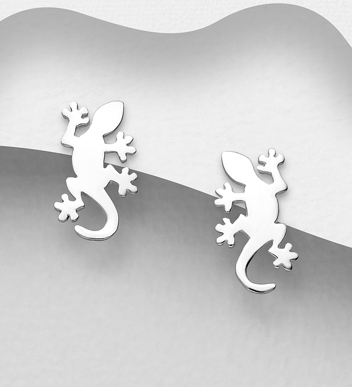 706-25880 - Wholesale 925 Sterling Silver Lizard / Gecko Push-Back Earrings