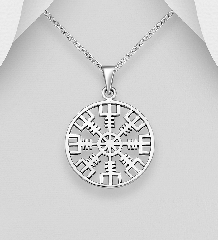 706-25915 - Wholesale 925 Sterling Silver Viking Vegvisir Amulet Pendant