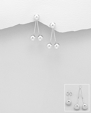 706-25994 - Wholesale 925 Sterling Silver Ball Jacket Earrings