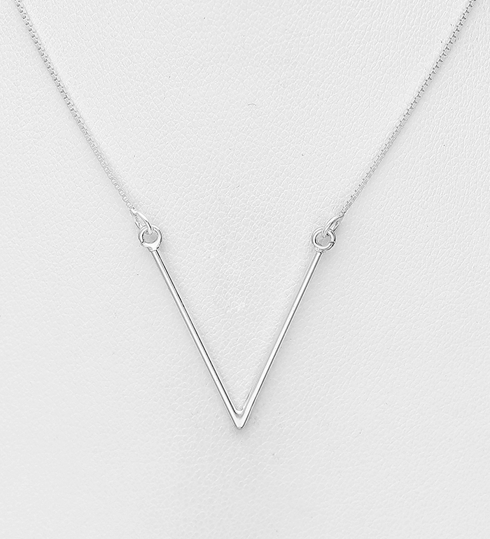 706-26083 - Italian Delight - Wholesale 925 Sterling Silver Chevron Necklace, Made in Italy.
