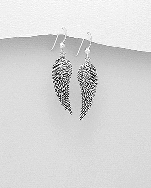 706-26142 - Wholesale 925 Sterling Silver Oxidized Wings Hook Earrings