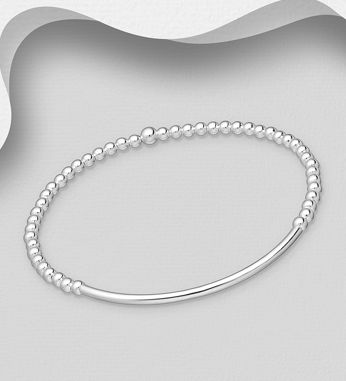 706-26163 - Wholesale 925 Sterling Silver Stretch Tube Bracelet with Ball Beads