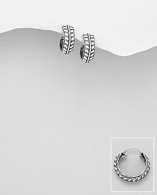 706-26209 - Wholesale 925 Sterling Silver Oxidized Hoop Earrings