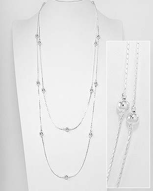 706-26386 - Wholesale 925 Sterling Silver Layered Necklace With Ball Beads
