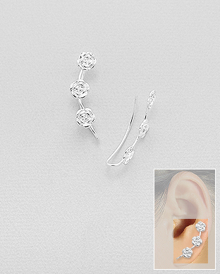 706-26419 - Wholesale 925 Sterling Silver Flower Ear Pins