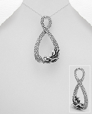 706-26425 - Wholesale 925 Sterling Silver Dragon and Infinity Pendant