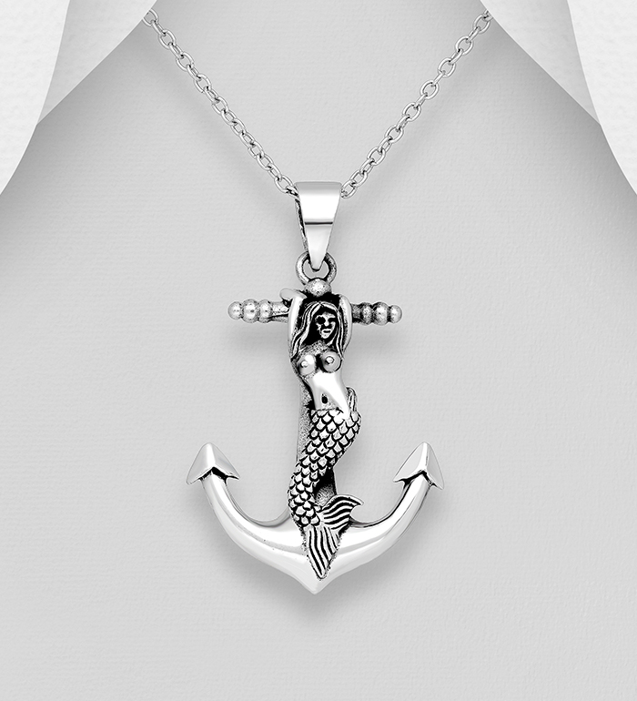 706-26524 - Wholesale 925 Sterling Silver Anchor and Mermaid Pendant