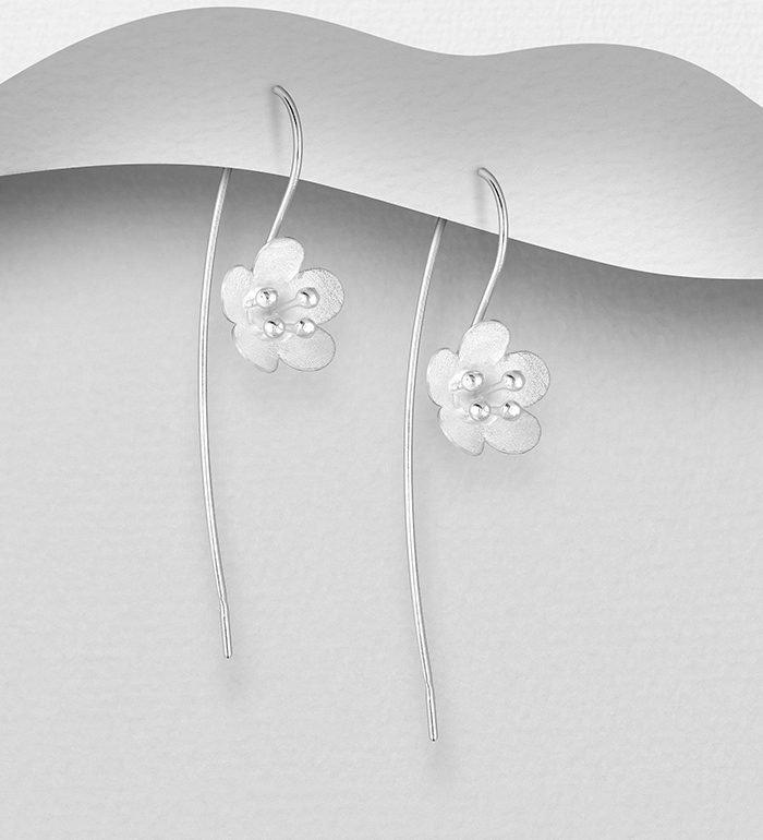 706-26833 - Wholesale 925 Sterling Silver Matte Flower Hook Earrings