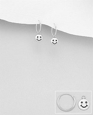 706-26939 - Wholesale 925 Sterling Silver Smiley Hoop Earrings