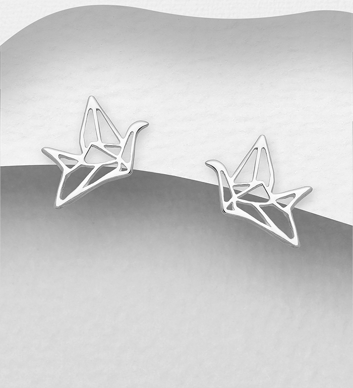 706-26968 - Wholesale 925 Sterling Silver Origami Bird Push-Back Earrings