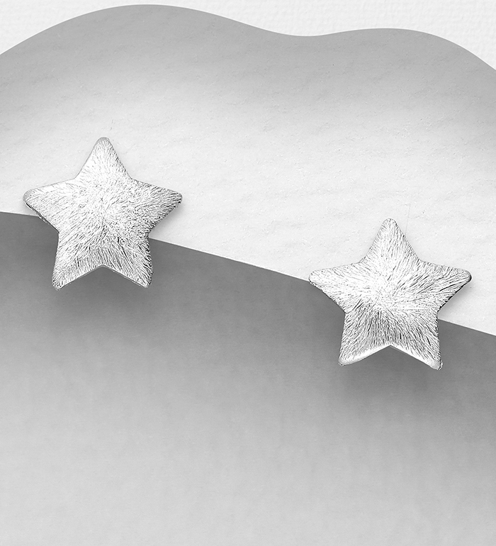 706-26982 - Wholesale 925 Sterling Silver Matte Star Push-Back Earrings