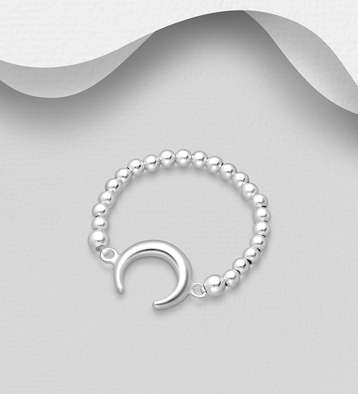 706-26999 - Wholesale 925 Sterling Silver Elastic Horn Beaded Ring