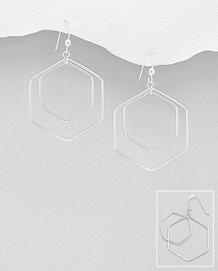 706-27090 - Wholesale 925 Sterling Silver Hexagon Hook Earrings