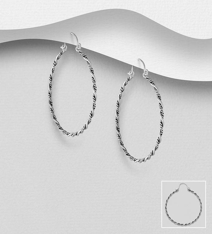 706-27104 - Wholesale 925 Sterling Silver Oxidized Hoop Earrings