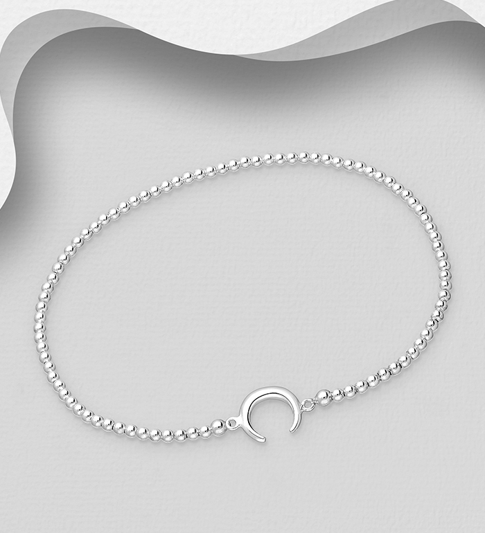 706-27242 - Wholesale 925 Sterling Silver Ball And Horn Stretch Bracelet