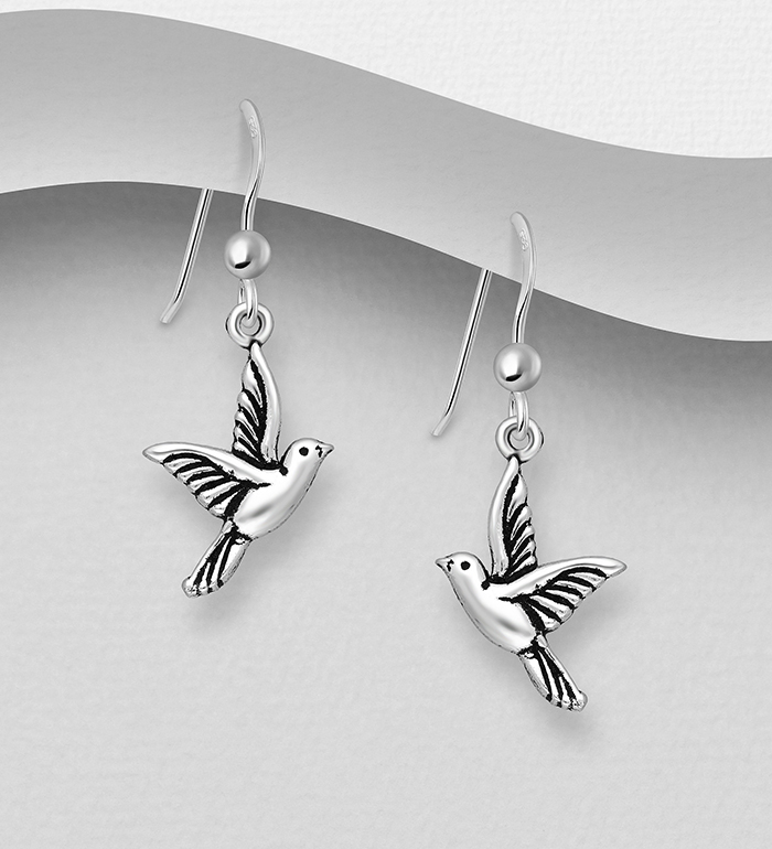 706-27364 - Wholesale 925 Sterling Silver Oxidized Bird Hook Earrings