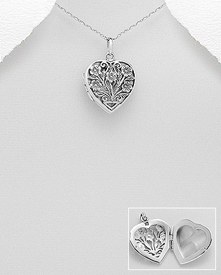 706-27380 - Wholesale 925 Sterling Silver Flower And Heart Locket Pendant