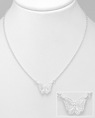 706-27444 - Wholesale 925 Sterling Silver Butterfly Necklace
