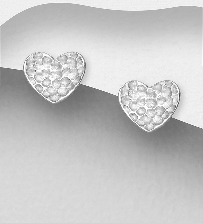 706-27899 - Wholesale 925 Sterling Silver Hammered Heart Push-Back Earrings