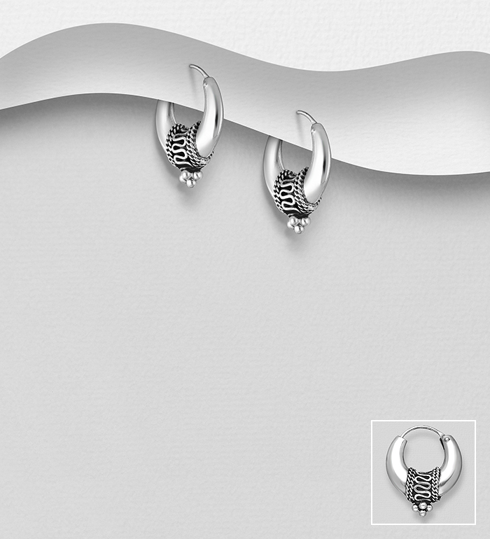 706-28005 - Wholesale 925 Sterling Silver Oxidized Hoop Earrings