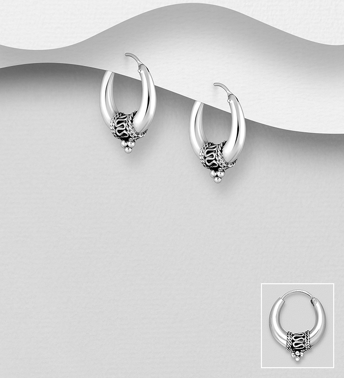 706-28006 - Wholesale 925 Sterling Silver Oxidized Hoop Earrings