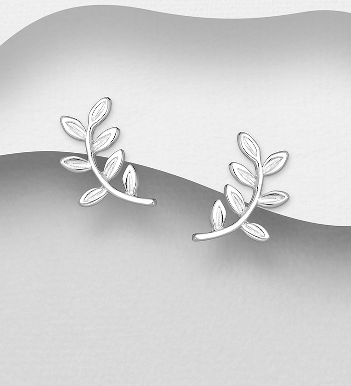 706-28012 - Wholesale 925 Sterling Silver Leaf Push-Back Earrings