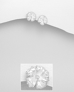 706-28017 - Wholesale 925 Sterling Silver Hibiscus Push-Back Earrings