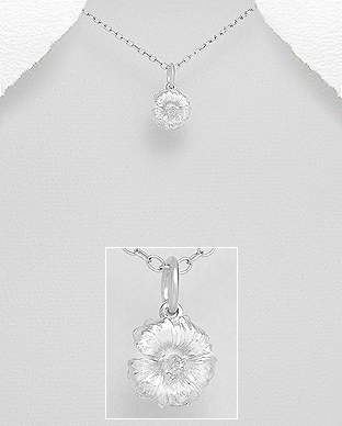 706-28018 - Wholesale 925 Sterling Silver Hibiscus Pendant