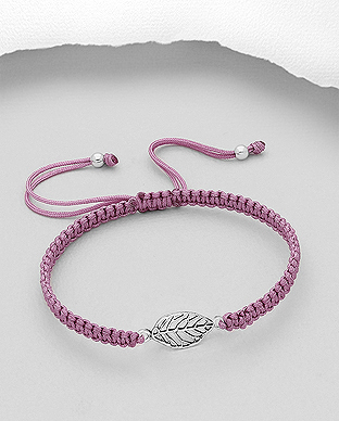 706-28155 - Wholesale 925 Sterling Silver Oxidized Leaf Adjustable Bracelet