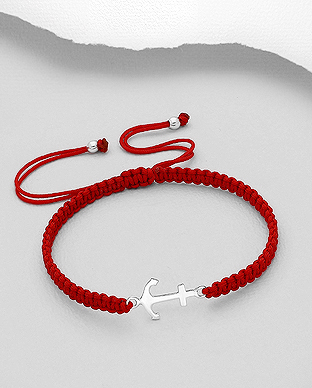 706-28156 - Wholesale 925 Sterling Silver Anchor Adjustable Bracelet