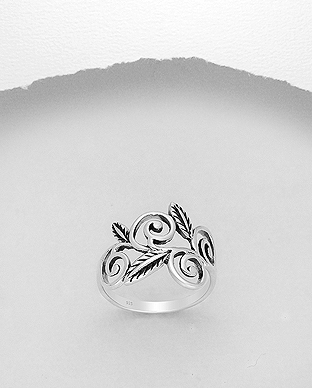 706-28169 - Wholesale 925 Sterling Silver Oxidized Leaf And Swirl Ring