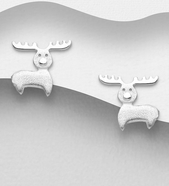 706-28186 - Wholesale 925 Sterling Silver Matte Deer Push-Back Earrings