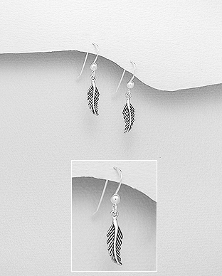 706-28230 - Wholesale 925 Sterling Silver Oxidized Leaf Hook Earrings