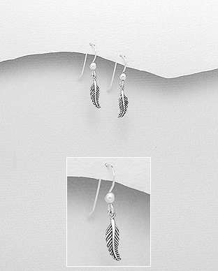 706-28231 - Wholesale 925 Sterling Silver Oxidized Leaf Hook Earrings
