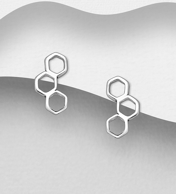 706-28243 - Wholesale 925 Sterling Silver Beehive Push-Back Earrings