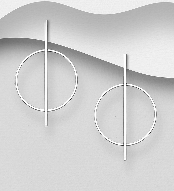706-28247 - Wholesale 925 Sterling Silver Bar And Circle Push-Back Earrings