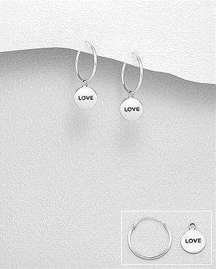 706-28332 - Wholesale 925 Sterling Silver Hoop Earrings Featuring LOVE