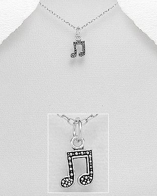 706-28334 - Wholesale 925 Sterling Silver Oxidized Music Notes Pendant