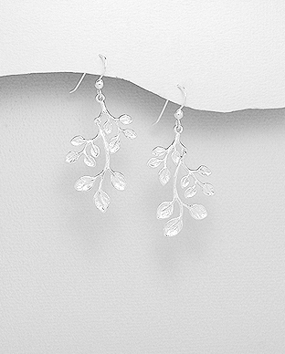 706-28368 - Wholesale 925 Sterling Silver Branch with Leaves Hook Earrings