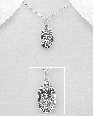 706-28444 - Wholesale 925 Sterling Silver Oxidized Cupid Pendant